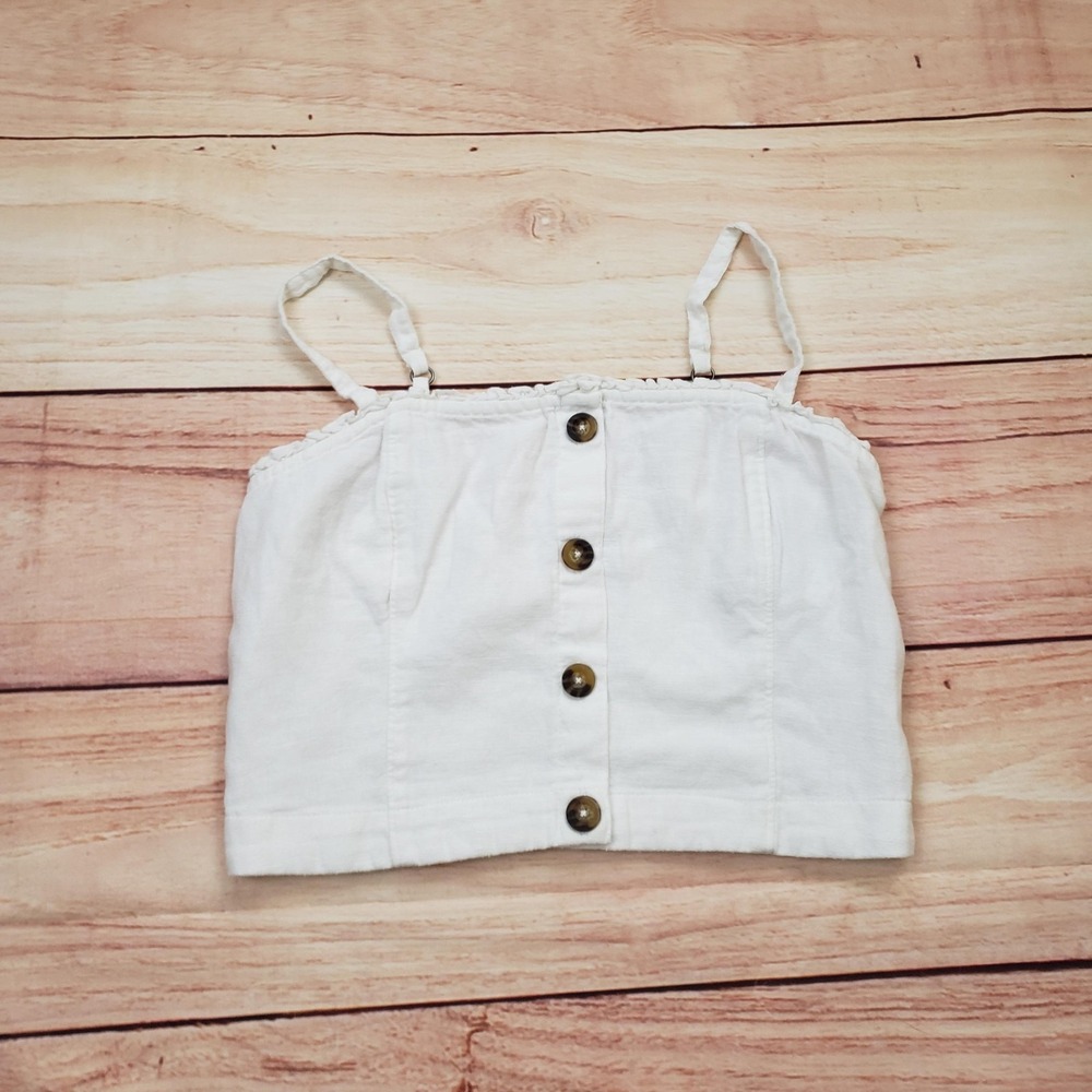 Hollister Tank Top Womens Medium White Button Front Smocked‎ Crop Lined Cami
